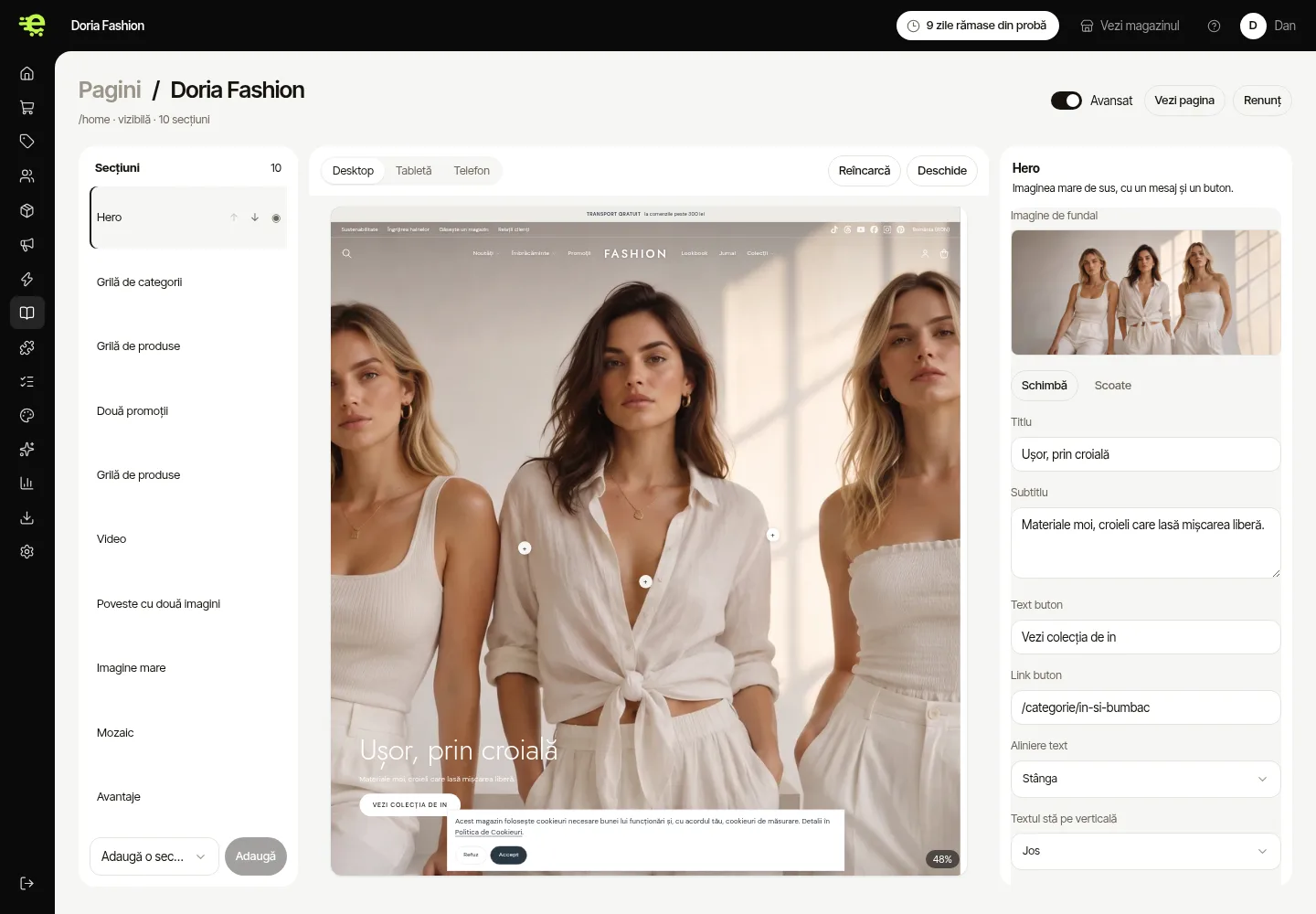 The page editor in the EfiMag admin