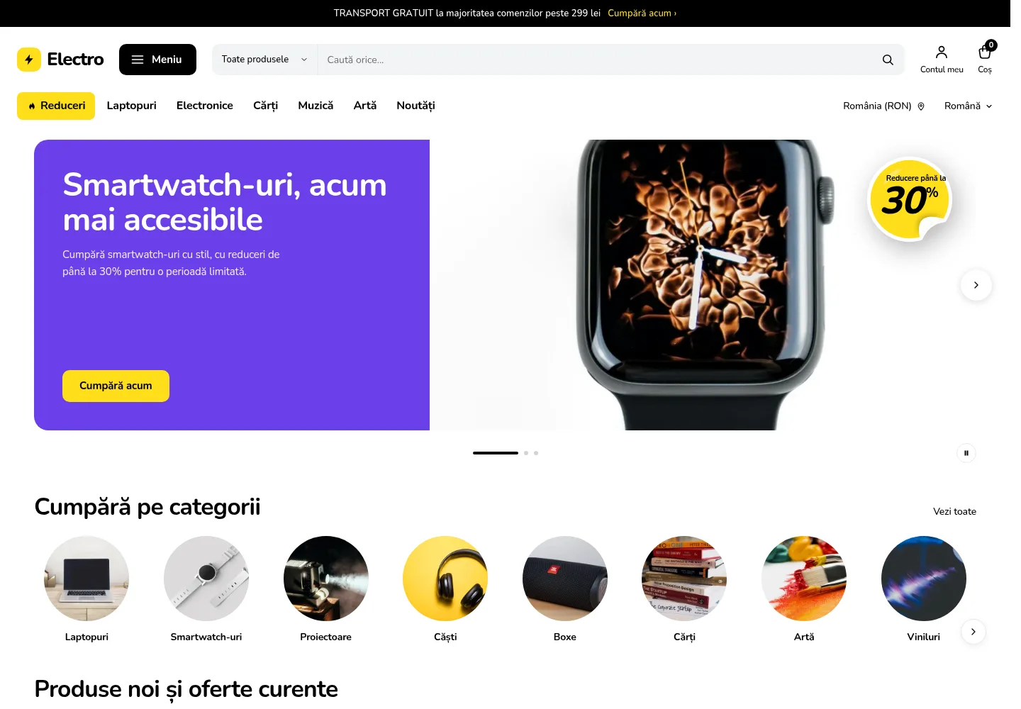 The Electro theme — home page